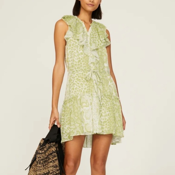 AllSaints Ali Noche Dress in Green Animal Printt - Picture 2 of 8